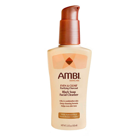 Ambi Even & Clear Purifying Charcoal Black Soap Facial Cleanser With Nutrient Rich Sweet Potato Complex | Helps Even Skin Tone - elizkofbeauty