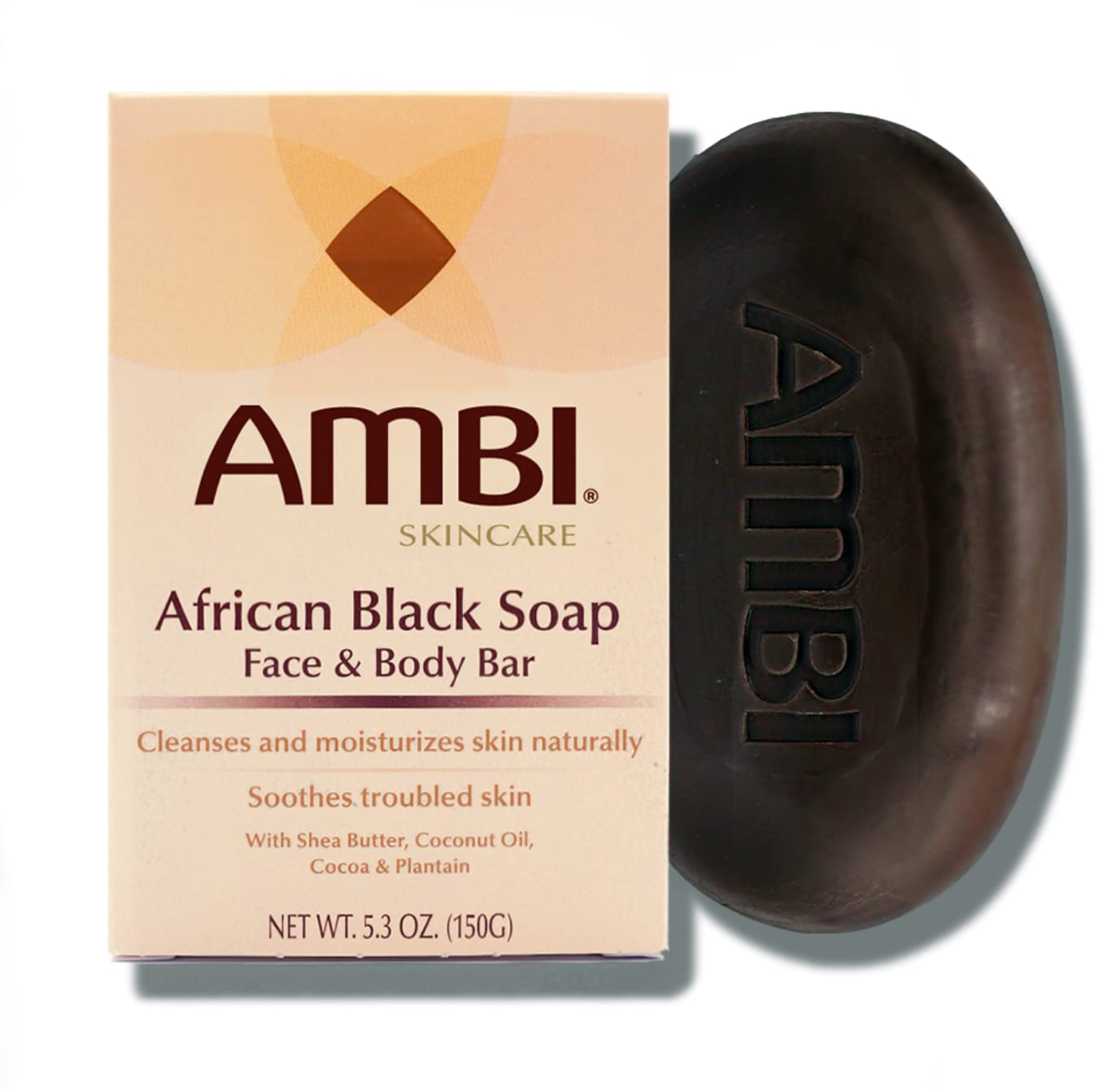 Ambi Skincare Cleansing African Black Soap with Shea Butter and Coconut Oil | Cleans and Nourishes Skin | Rinses Clear, 5.3 Ounce