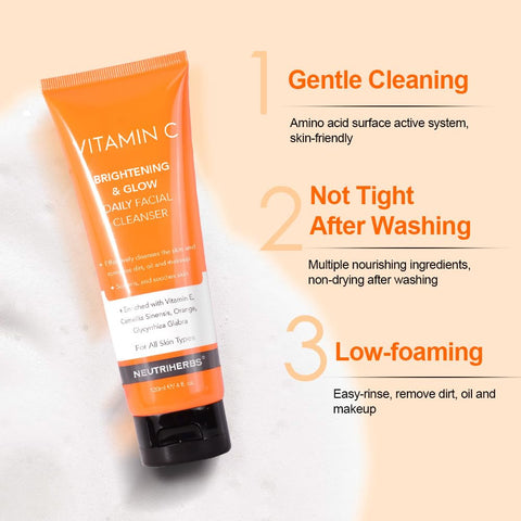 Vitamin C Face Wash, Daily Facial Cleanser with Aloe & Hyaluronic Acid| Clean,Refresh,Brighten and Balance Complexion| For All Skin Type,... For all skin types)