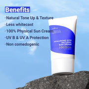 Hyaluronic Acid Natural Suncream SPF50 PA++++ 50ml Evens out skin tone | Lightweight sunscreen | Replenishes moisture