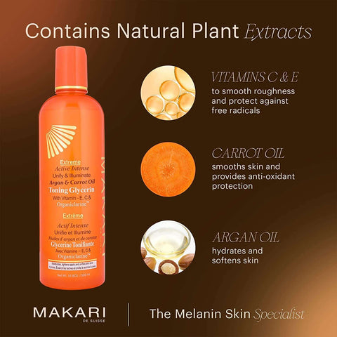 Makari Extreme Argan & Carrot Oil Body Glycerin (16.8 oz) | Tone Boosting, Spot Fading & Hydrating | For All Skin Types Except Sensitive