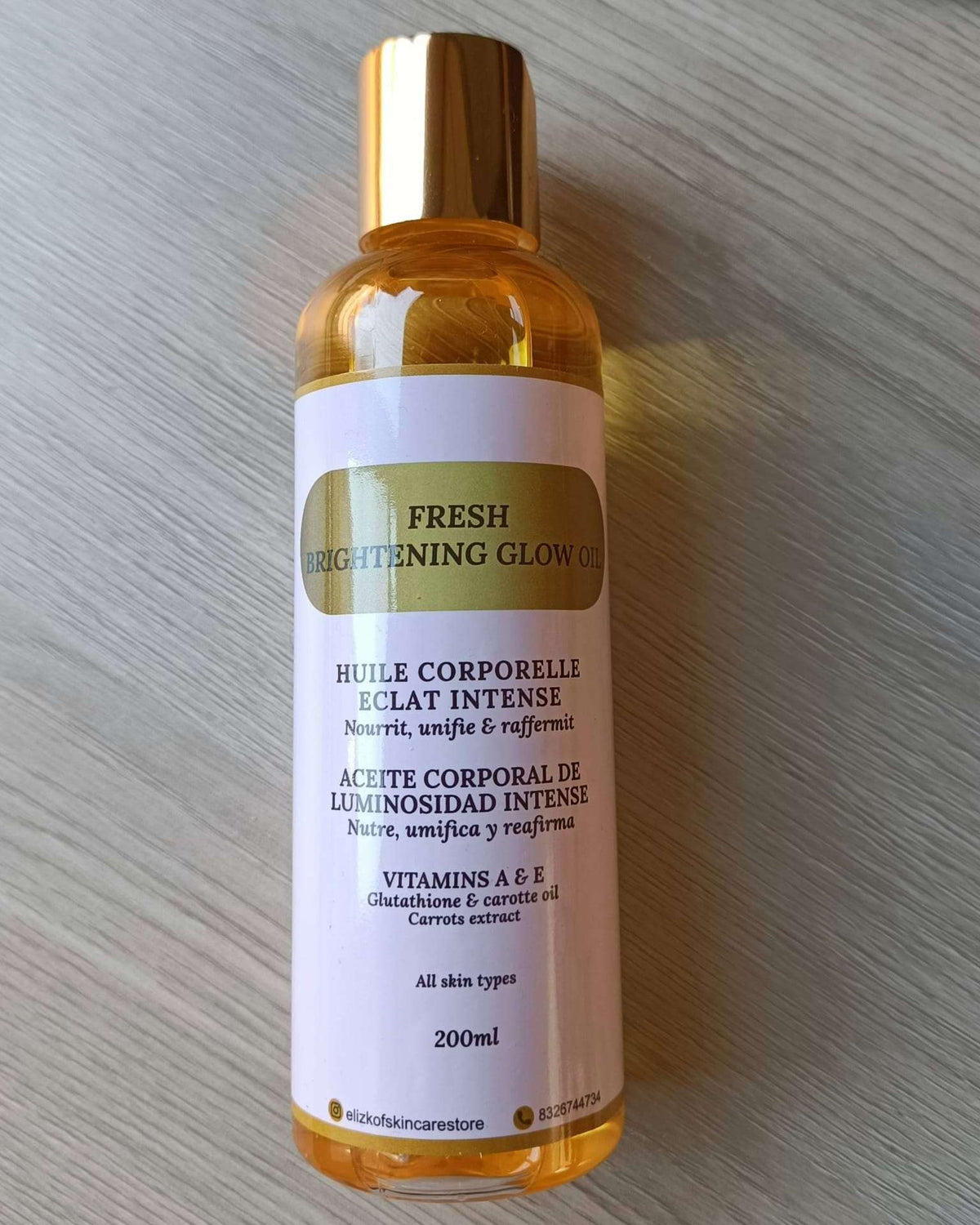 FRESH BRIGHTENING GLOW OIL. GLUTATHIONE & CARROT OIL. 200ml