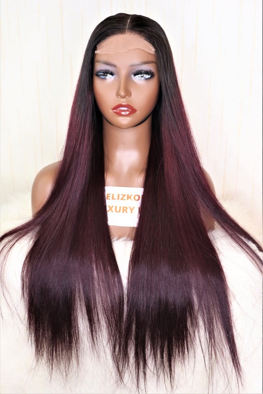 Burgundy Luxury Bone Straight Glueless Wig ( 26inches Long)  Available for shipping - elizkofbeauty