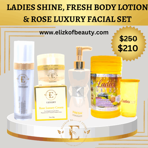 LADIES SHINE,  FRESH BODY LOTION AND  ROSE LUXURY FACIAL SET