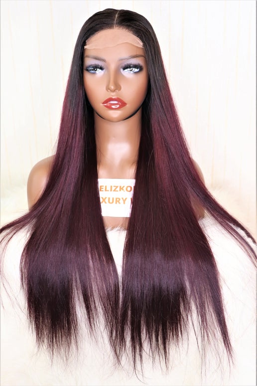 Burgundy Luxury Bone Straight Glueless Wig ( 26inches Long)  Available for shipping - elizkofbeauty