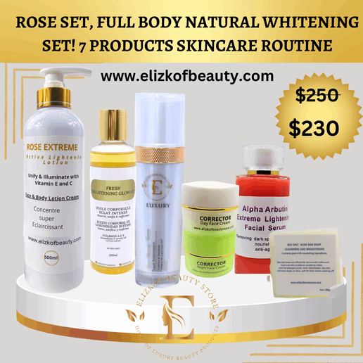 ROSE SET, FULL BODY NATURAL WHITENING SET! 7 PRODUCTS SKINCARE ROUTINE