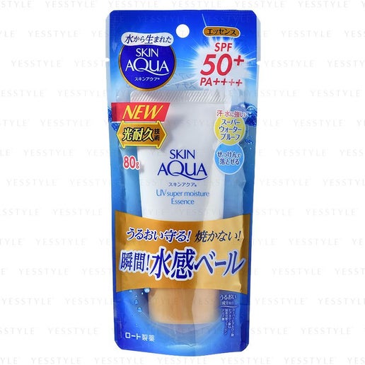 Skin Aqua Rohto New Sunscreen Super Moisture Essence SPF50+/PA+++ 80g (Green Tea Set) - elizkofbeauty