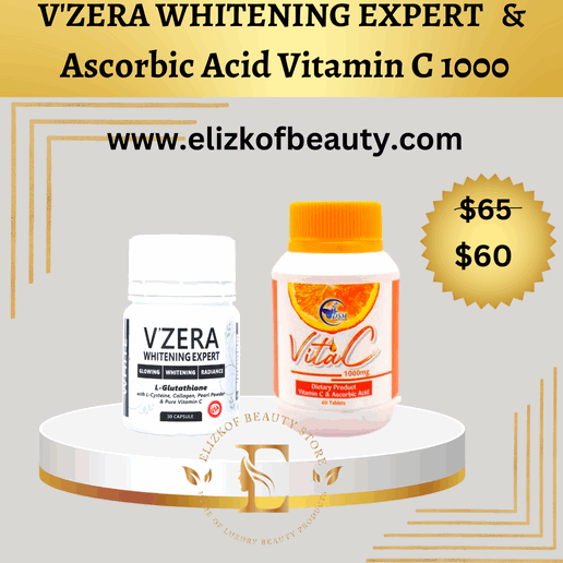 V'Zera Whitening Expert Skin Supplement And VITAMIN C & Ascorbic Acid 1000MG