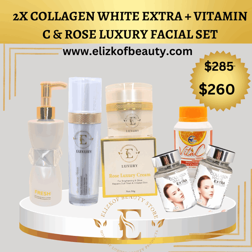 COLLAGEN WHITE EXTRA, ASCOBIC 1000,FRESH LOTION & LUX ROSE SET