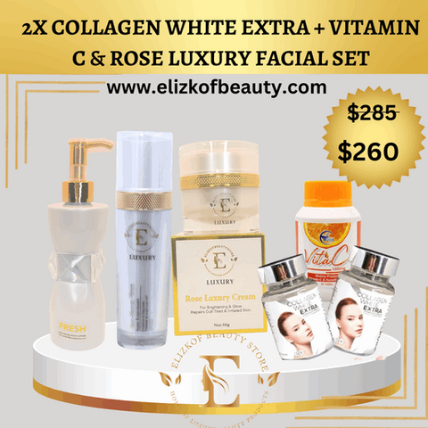 COLLAGEN WHITE EXTRA, ASCOBIC 1000,FRESH LOTION & LUX ROSE SET