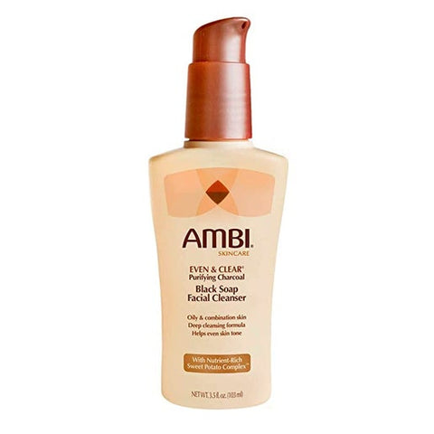 Ambi Even & Clear Purifying Charcoal Black Soap Facial Cleanser With Nutrient Rich Sweet Potato Complex | Helps Even Skin Tone - elizkofbeauty