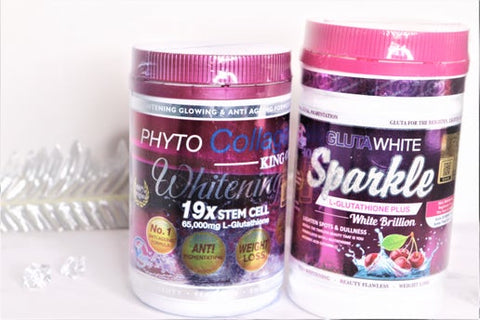 GLUTA WHITE SPARKLE L-GLUTATHIONE PLUS & Phyto Collagen King of Whitening 19x Stem Cell 65,000mg L-Glutathione