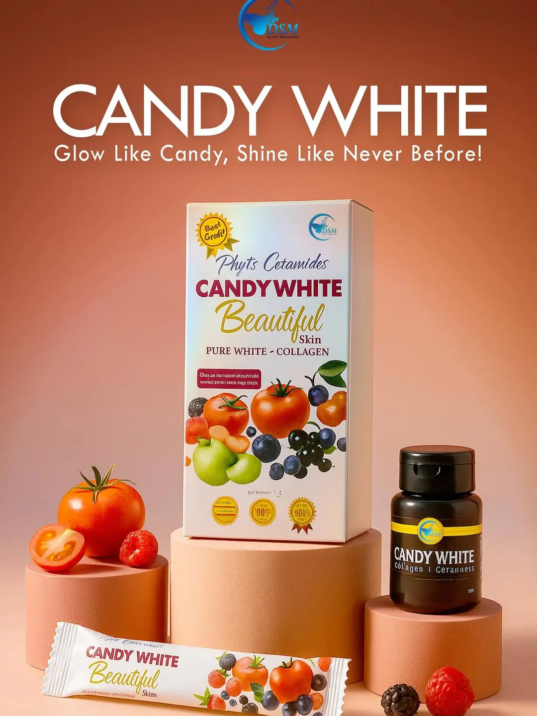Candy White Skin Supplement, 30 Sachet + Collagen Booster & Phyto Ceramides - elizkofbeauty